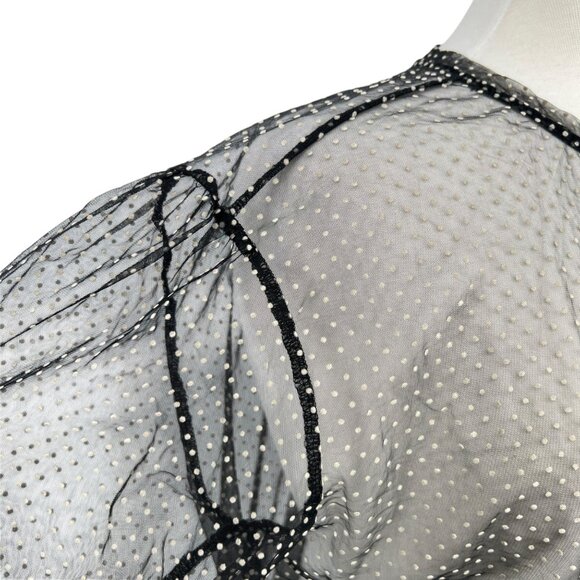 Zara Sheer Black Polka Dot Long Sleeve Blouse Size Medium - Picture 5 of 9